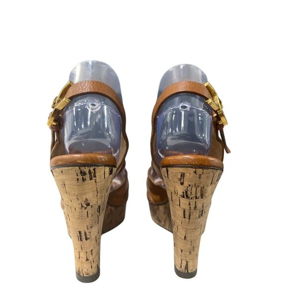 Chloe Brown Wedge Sandals with Cork Heel Renna Calf Leather CH16066 Sz 39 - Picture 7 of 8